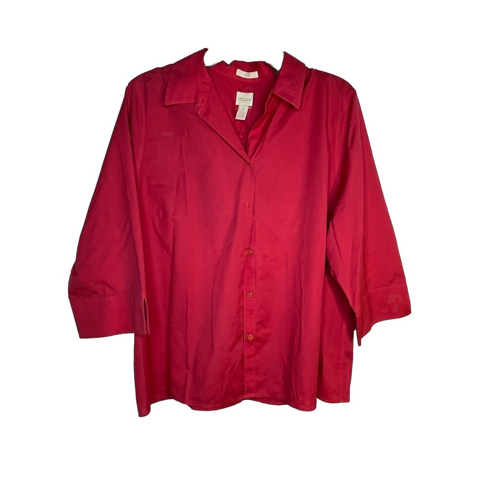 Chicos No Iron Button Up Hot Pink Blouse Top sz 3 / 16 XL (15)